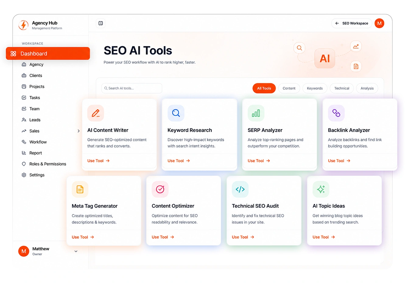 RankyFy AI SEO Tools Dashboard Interface