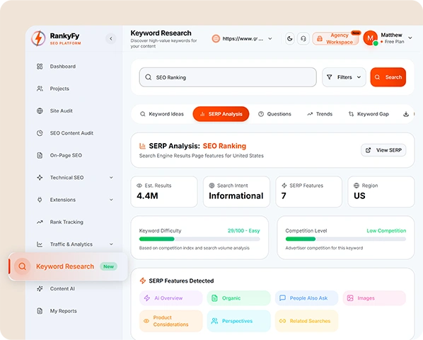Keyword Positions Tracking Panel