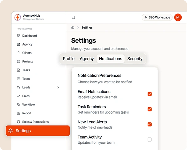 RankyFy Workspace Settings Dashboard Layout