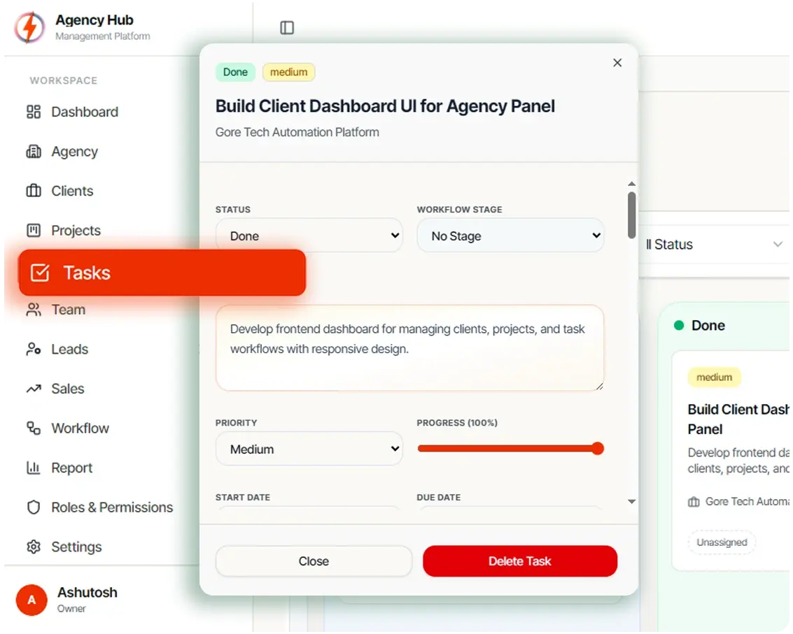 Rankyfy Tasks Management Screen
