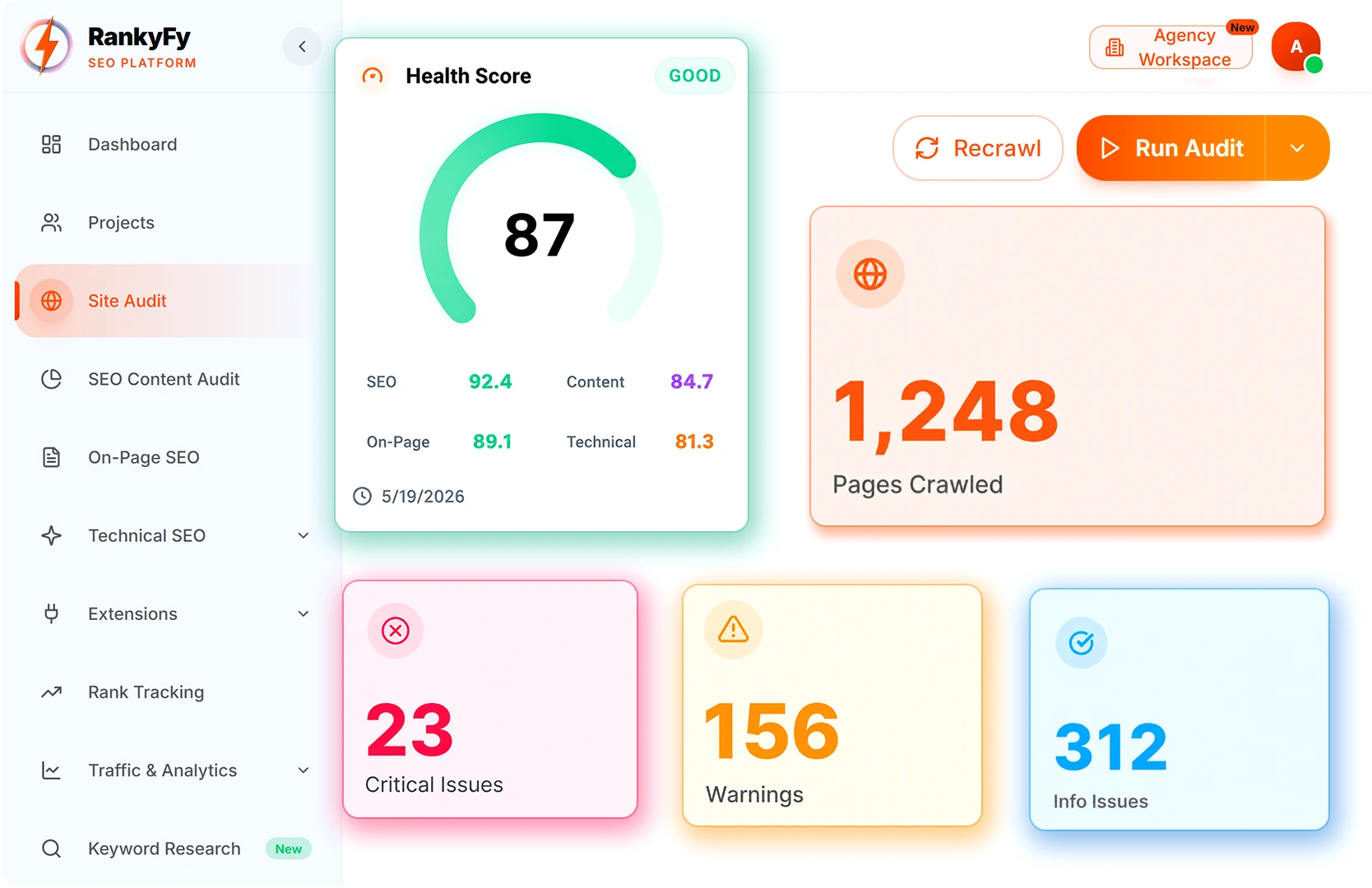 Website Technical Audit Interface Mockup